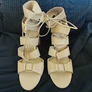 Tan Leather snake pattern Heels